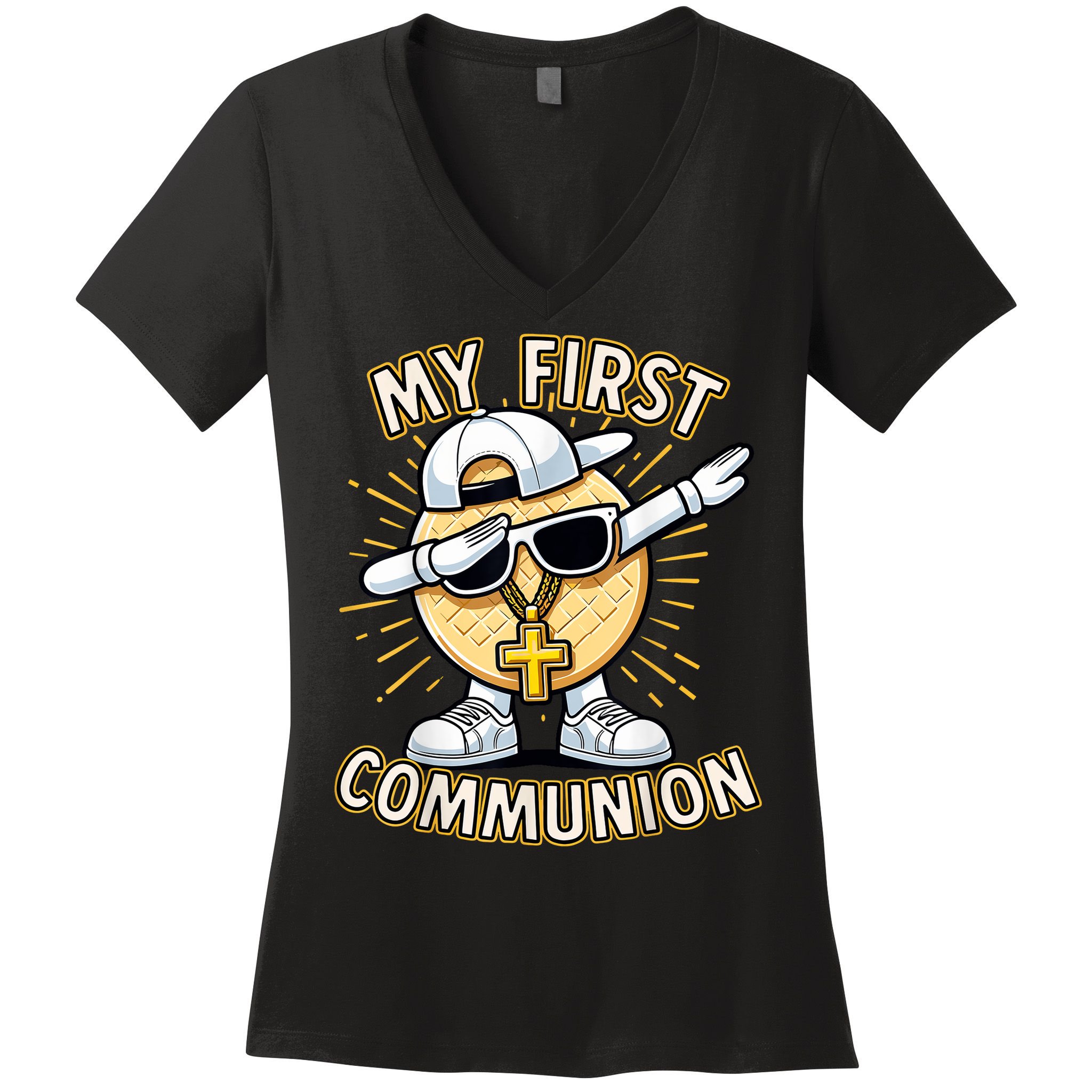 Communion Dabbing Wafer Funny 1st Communion Women's V-Neck T-Shirt