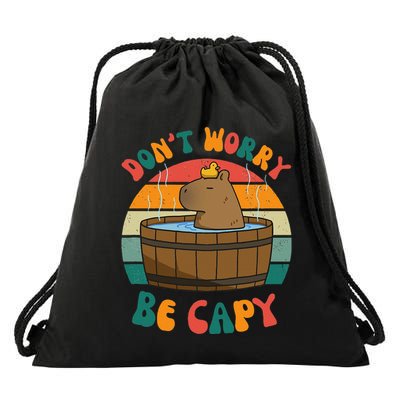 Capybara DonT Worry Be Capy Funny Retro Cute Capybara Drawstring Bag