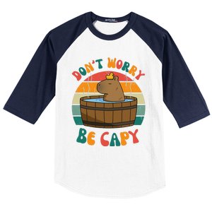 Capybara DonT Worry Be Capy Funny Retro Cute Capybara Baseball Sleeve Shirt