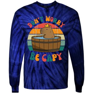 Capybara DonT Worry Be Capy Funny Retro Cute Capybara Tie-Dye Long Sleeve Shirt