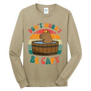 Capybara DonT Worry Be Capy Funny Retro Cute Capybara Tall Long Sleeve T-Shirt