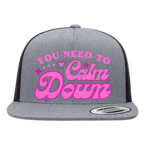 Calm Down with Groovy Retro Vibes Flat Bill Trucker Hat