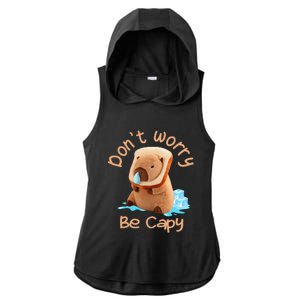 Capybara DonT Worry Be Capy Distressed Cute Ladies PosiCharge Tri-Blend Wicking Draft Hoodie Tank