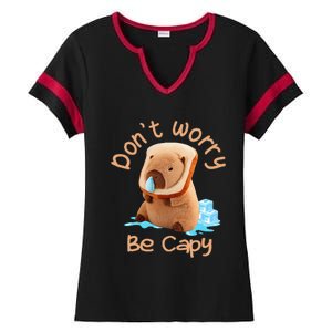 Capybara DonT Worry Be Capy Distressed Cute Ladies Halftime Notch Neck Tee