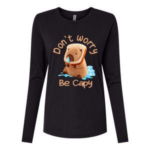 Capybara DonT Worry Be Capy Distressed Cute Womens Cotton Relaxed Long Sleeve T-Shirt