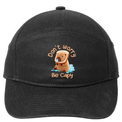 Capybara DonT Worry Be Capy Distressed Cute 7-Panel Snapback Hat