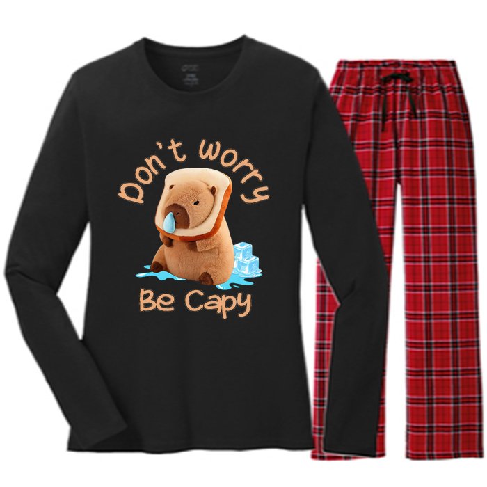 Capybara DonT Worry Be Capy Distressed Cute Women's Long Sleeve Flannel Pajama Set 