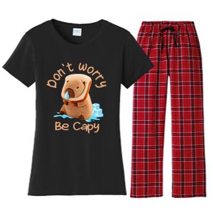 Capybara DonT Worry Be Capy Distressed Cute Women's Flannel Pajama Set