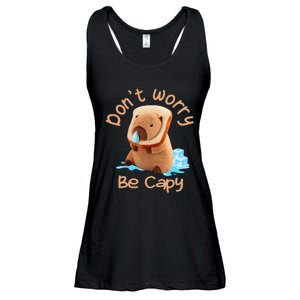 Capybara DonT Worry Be Capy Distressed Cute Ladies Essential Flowy Tank