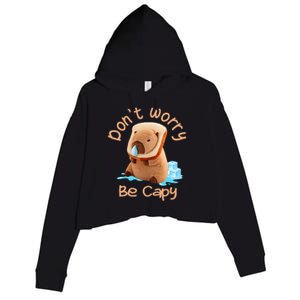 Capybara DonT Worry Be Capy Distressed Cute Crop Fleece Hoodie