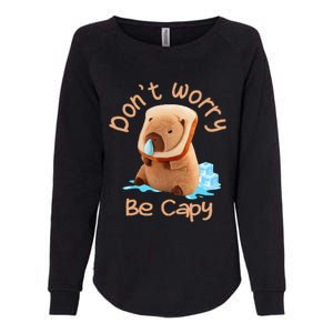 Capybara DonT Worry Be Capy Distressed Cute Womens California Wash Sweatshirt