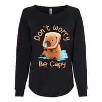 Capybara DonT Worry Be Capy Distressed Cute Womens California Wash Sweatshirt