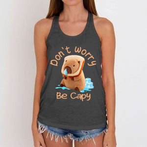 Capybara DonT Worry Be Capy Distressed Cute Women's Knotted Racerback Tank