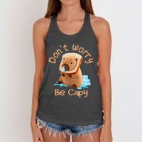 Capybara DonT Worry Be Capy Distressed Cute Women's Knotted Racerback Tank