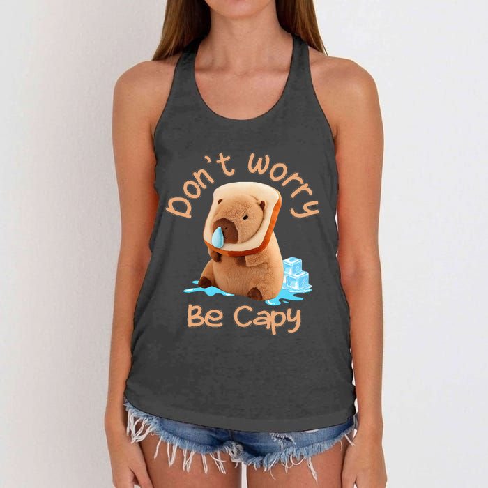 Capybara DonT Worry Be Capy Distressed Cute Women's Knotted Racerback Tank