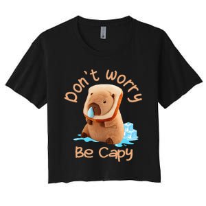 Capybara DonT Worry Be Capy Distressed Cute Women's Crop Top Tee