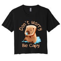 Capybara DonT Worry Be Capy Distressed Cute Women's Crop Top Tee