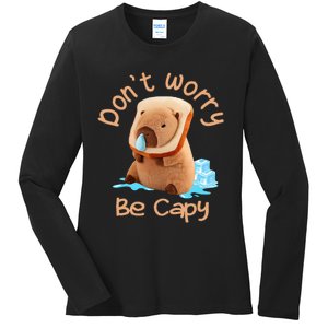 Capybara DonT Worry Be Capy Distressed Cute Ladies Long Sleeve Shirt