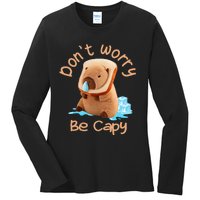 Capybara DonT Worry Be Capy Distressed Cute Ladies Long Sleeve Shirt