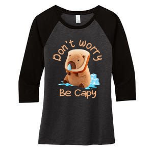 Capybara DonT Worry Be Capy Distressed Cute Women's Tri-Blend 3/4-Sleeve Raglan Shirt