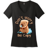 Capybara DonT Worry Be Capy Distressed Cute Women's V-Neck T-Shirt