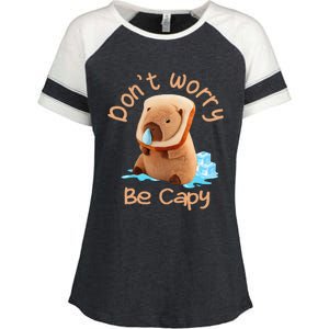 Capybara DonT Worry Be Capy Distressed Cute Enza Ladies Jersey Colorblock Tee