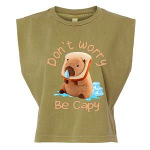 Capybara DonT Worry Be Capy Distressed Cute Garment-Dyed Women's Muscle Tee