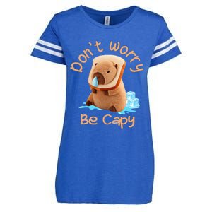 Capybara DonT Worry Be Capy Distressed Cute Enza Ladies Jersey Football T-Shirt