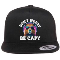 Capybara DonT Worry Be Capy Funny Retro Cool Capybara Flat Bill Trucker Hat