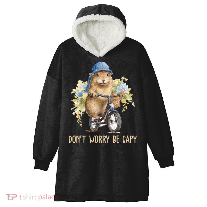 Capybara Dont Worry Be Capy Hooded Wearable Blanket
