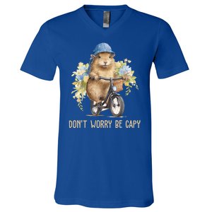 Capybara Dont Worry Be Capy V-Neck T-Shirt