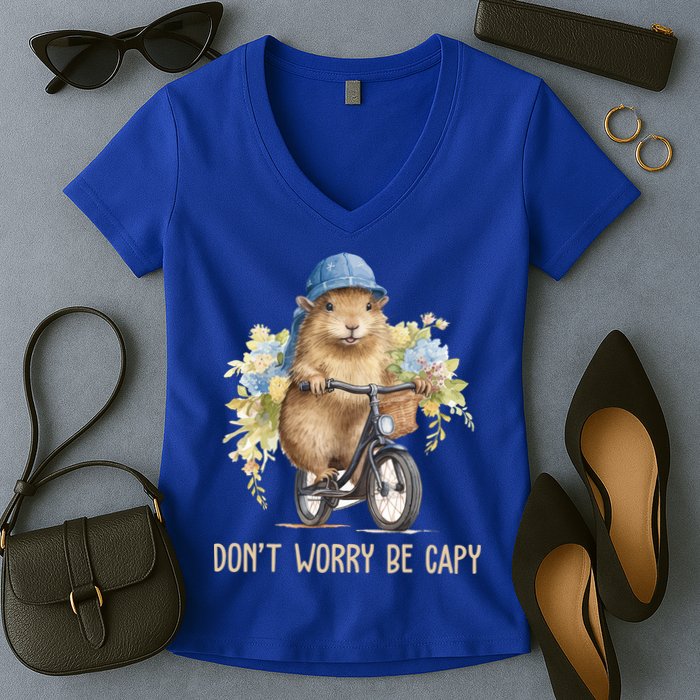 Capybara Dont Worry Be Capy Women's V-Neck T-Shirt