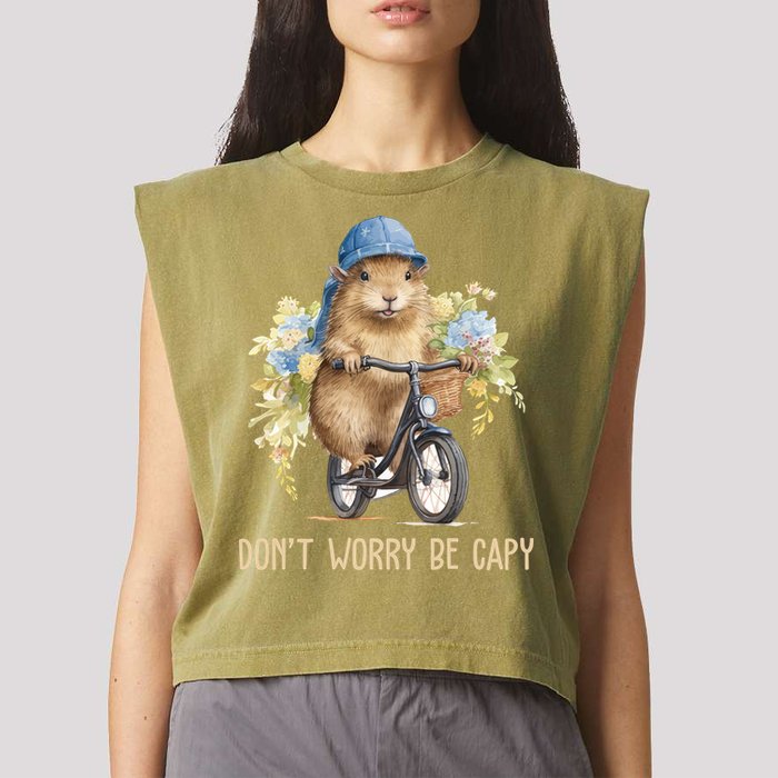 Capybara Dont Worry Be Capy Garment-Dyed Women's Muscle Tee