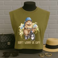 Capybara Dont Worry Be Capy Garment-Dyed Women's Muscle Tee