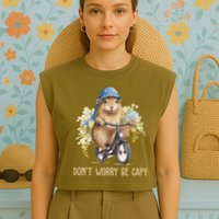Capybara Dont Worry Be Capy Garment-Dyed Women's Muscle Tee