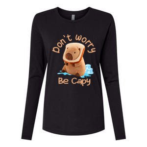 Capybara Dont Worry Be Capy Distressed Capybara Lovers Cute Animal Gift Womens Cotton Relaxed Long Sleeve T-Shirt