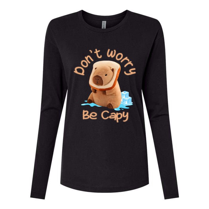 Capybara Dont Worry Be Capy Distressed Capybara Lovers Cute Animal Gift Womens Cotton Relaxed Long Sleeve T-Shirt