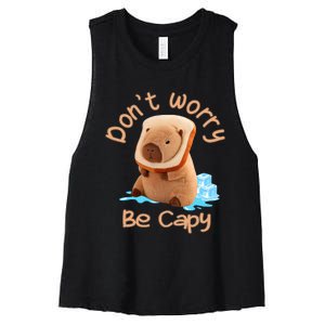 Capybara Dont Worry Be Capy Distressed Capybara Lovers Cute Animal Gift Women's Racerback Cropped Tank