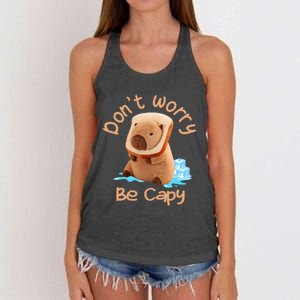 Capybara Dont Worry Be Capy Distressed Capybara Lovers Cute Animal Gift Women's Knotted Racerback Tank