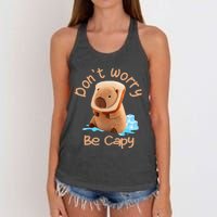 Capybara Dont Worry Be Capy Distressed Capybara Lovers Cute Animal Gift Women's Knotted Racerback Tank