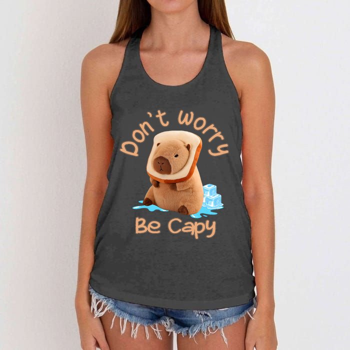 Capybara Dont Worry Be Capy Distressed Capybara Lovers Cute Animal Gift Women's Knotted Racerback Tank