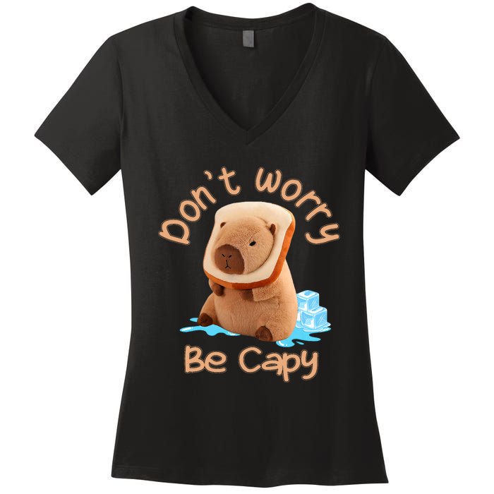 Capybara Dont Worry Be Capy Distressed Capybara Lovers Cute Animal Gift Women's V-Neck T-Shirt