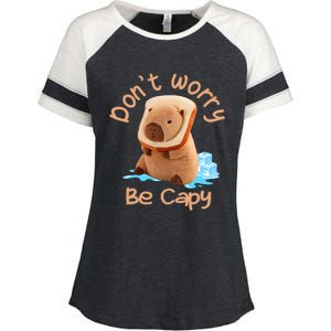 Capybara Dont Worry Be Capy Distressed Capybara Lovers Cute Animal Gift Enza Ladies Jersey Colorblock Tee