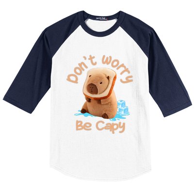 Capybara Dont Worry Be Capy Distressed Capybara Lovers Cute Animal Gift Baseball Sleeve Shirt