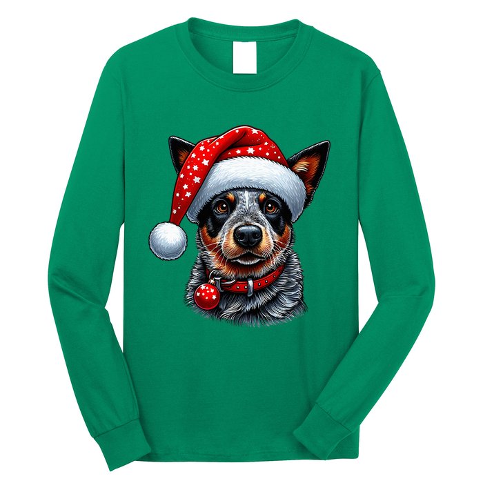 Cattle Dog With Santa Hat Long Sleeve Shirt