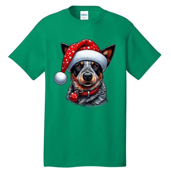 Cattle Dog With Santa Hat Tall T-Shirt