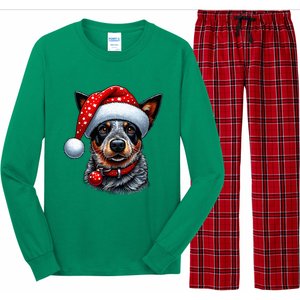 Cattle Dog With Santa Hat Long Sleeve Pajama Set