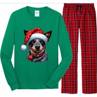 Cattle Dog With Santa Hat Long Sleeve Pajama Set