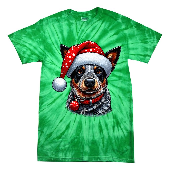 Cattle Dog With Santa Hat Tie-Dye T-Shirt