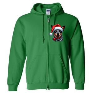 Cattle Dog With Santa Hat Full Zip Hoodie